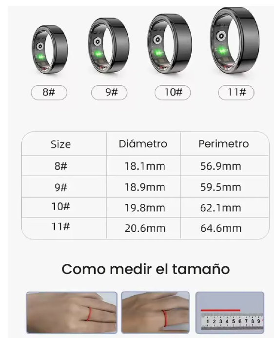 Anillo Inteligente Smart Ring Salud Sueño Deportes Ip68 Color Negro Talle 9